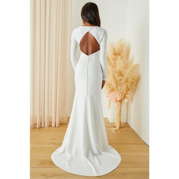 Lulus Bridal NWT Eloquent Endearment White Long Sleeve Backless Maxi Gown Dress - Picture 1 of 10